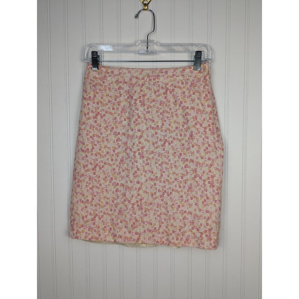 Ann Taylor Petites Women's Pink & Beige Geometric Print Skirt Lined Side Zip 2P